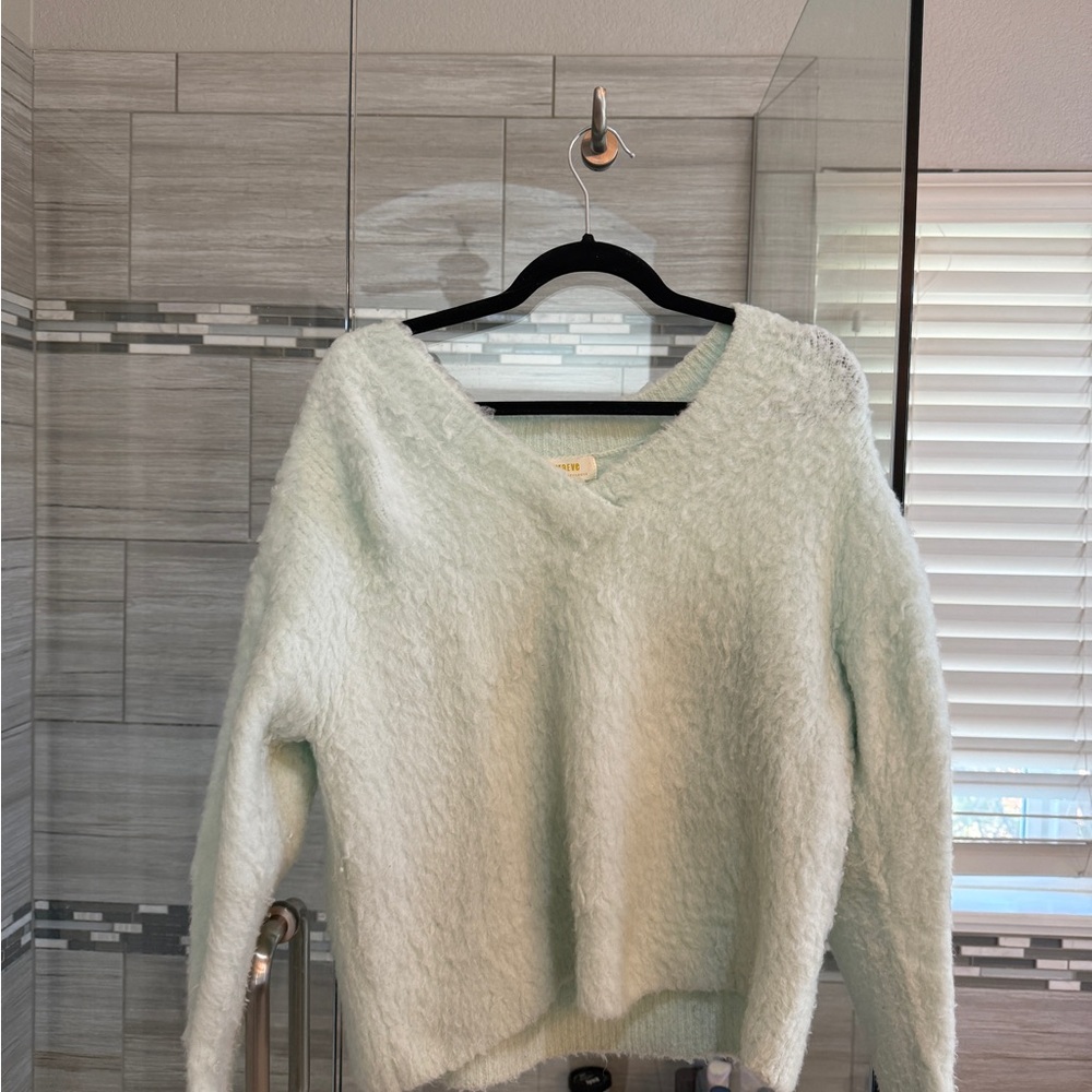 Anthropologie mint V-Neck Sweater Plush Knit